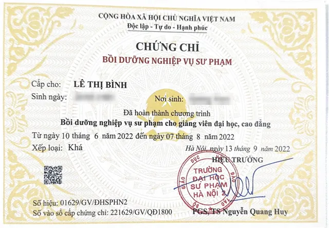 Chứng chỉ bồi dưỡng nghiệp vụ sư phạm