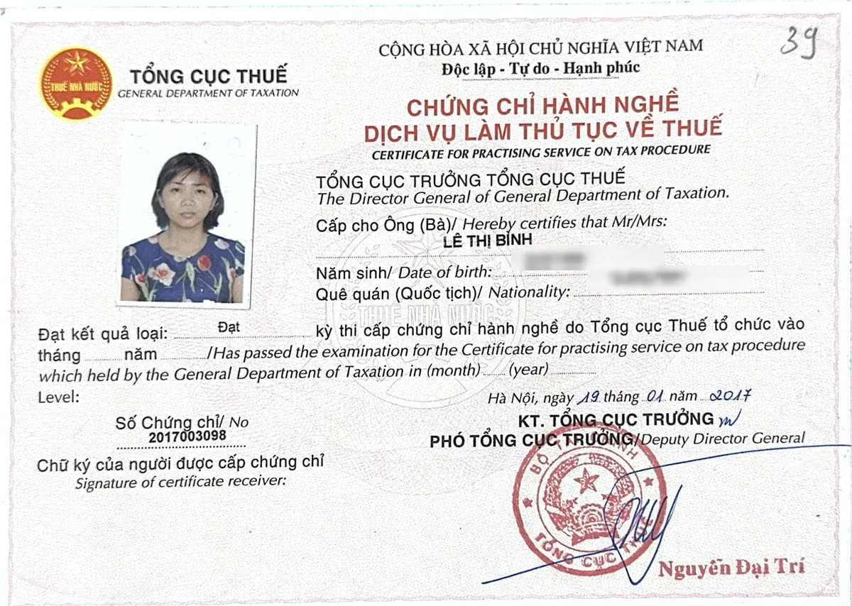 Chứng chỉ hành nghề dịch vụ làm thủ tục về thuế – Kế Toán Thuận Việt