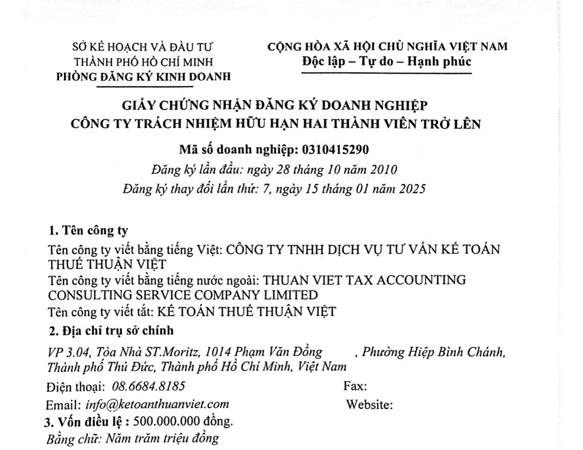 Giấy chứng nhận đăng ký doanh nghiệp – Kế Toán Thuận Việt