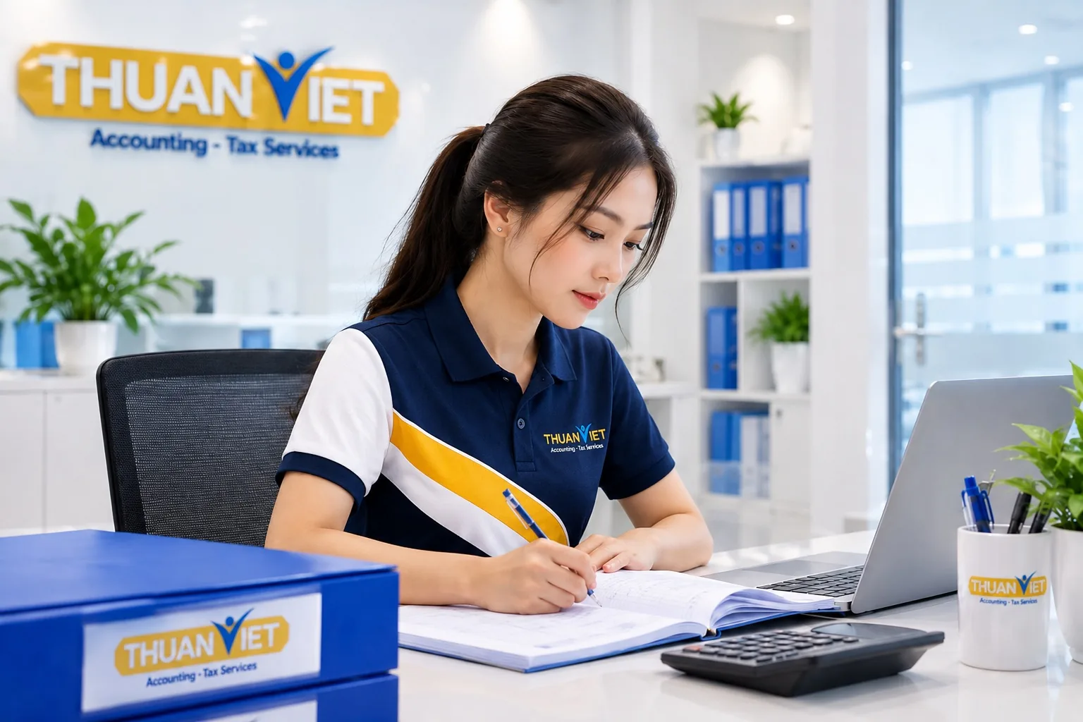 Chuyên viên Kế toán Thuận Việt xử lý sổ sách cho khách hàng